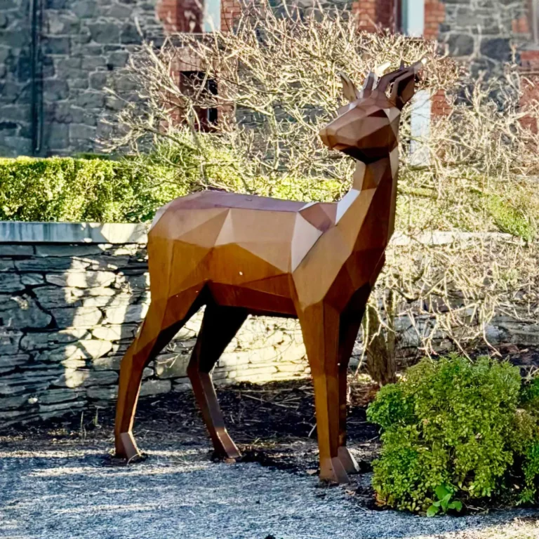 Geometric corten steel doe sculpture by Barry McCann of MetalMade Special